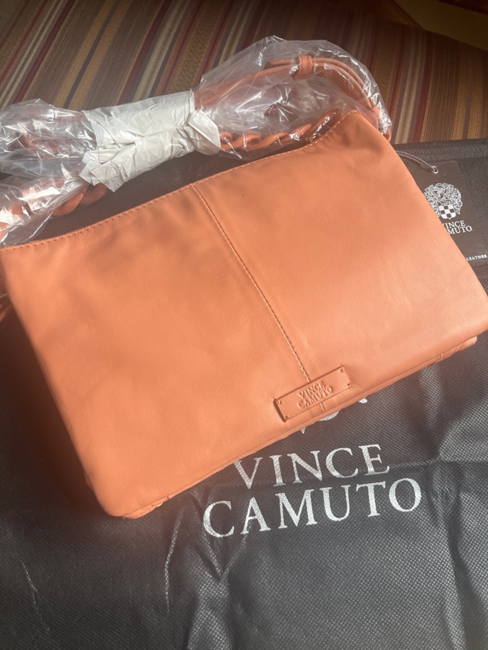 NEW VINCE CAMUTO WOVEN LEATHER CROSSBODY TOP ZIP w CHAIN ADYNA MELON w DUST BAG - Picture 5 of 16